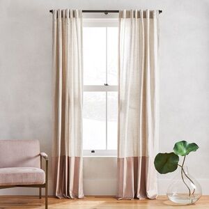 West Elm European Set Flax Linen & Luster Velvet Two Tone Window Curtain Panel